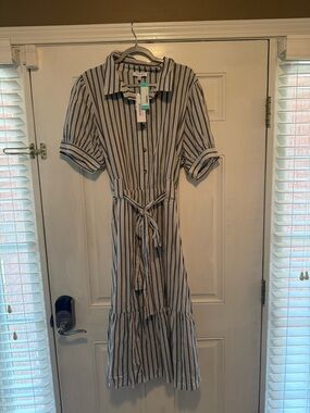 Gilli Striped Button-Front Maxi Dress in Navy and White